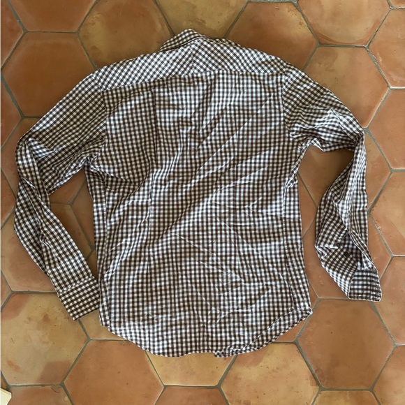 Zara | Slim fit gingham shirt in brown | sz M - Picture 2 of 3